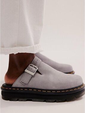 Dr. Martens Gray Zebzag Suede Slingback Platform Slip On